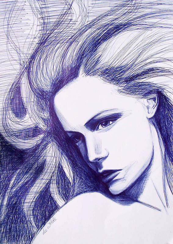 Biro Portrait Drawing - Dreaming is Free by Lee Wilde