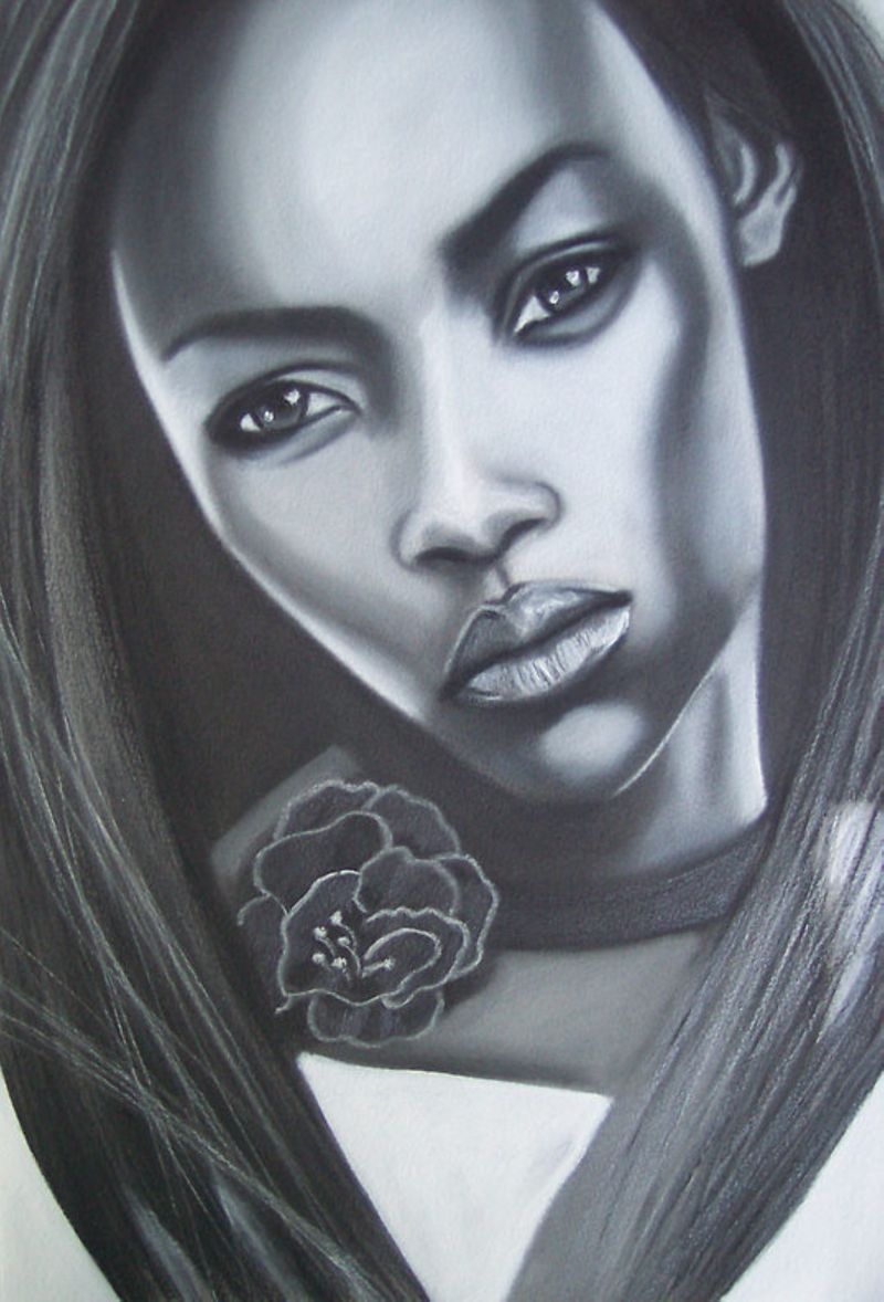 Monochromatic portrait titled "Layana" capturing emotional realism through introspection and grace
