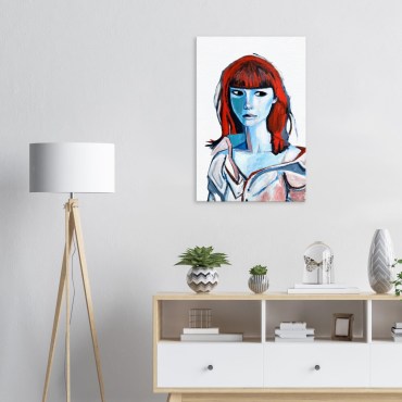 Modern living room with figurative wall art portrait on feature wall, 2026 design trend