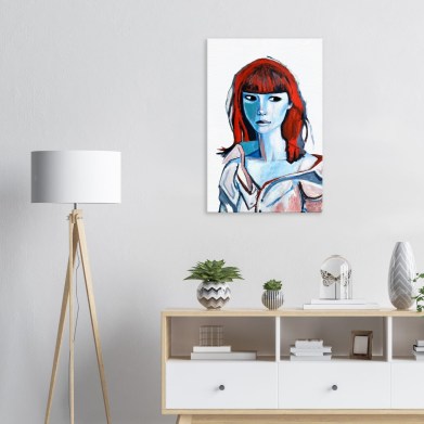 Modern living room with figurative wall art portrait on feature wall, 2026 design trend