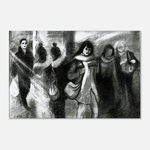 Charcoal Drawing of Central Station at 5pm - Giclee Print