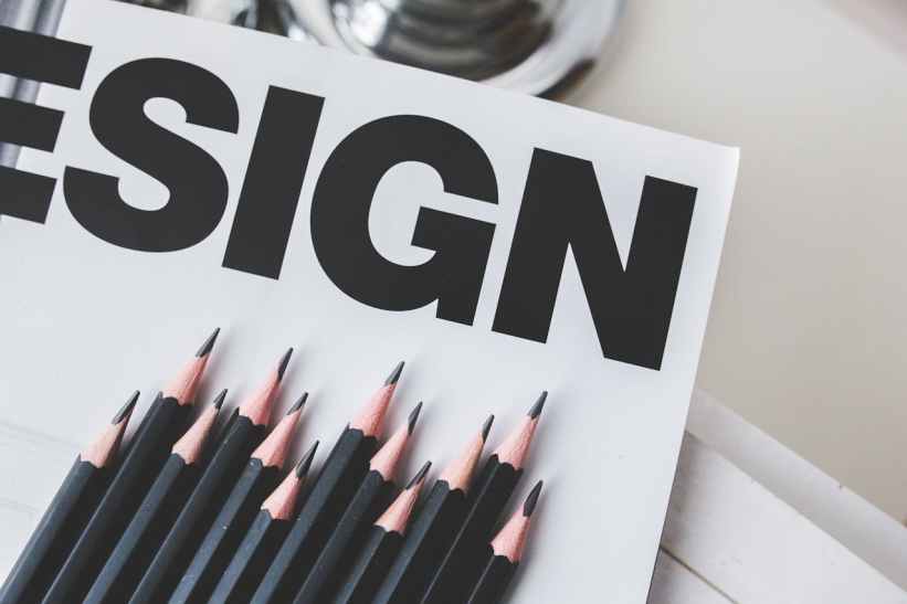 Closeup view of a hardcover book on Design