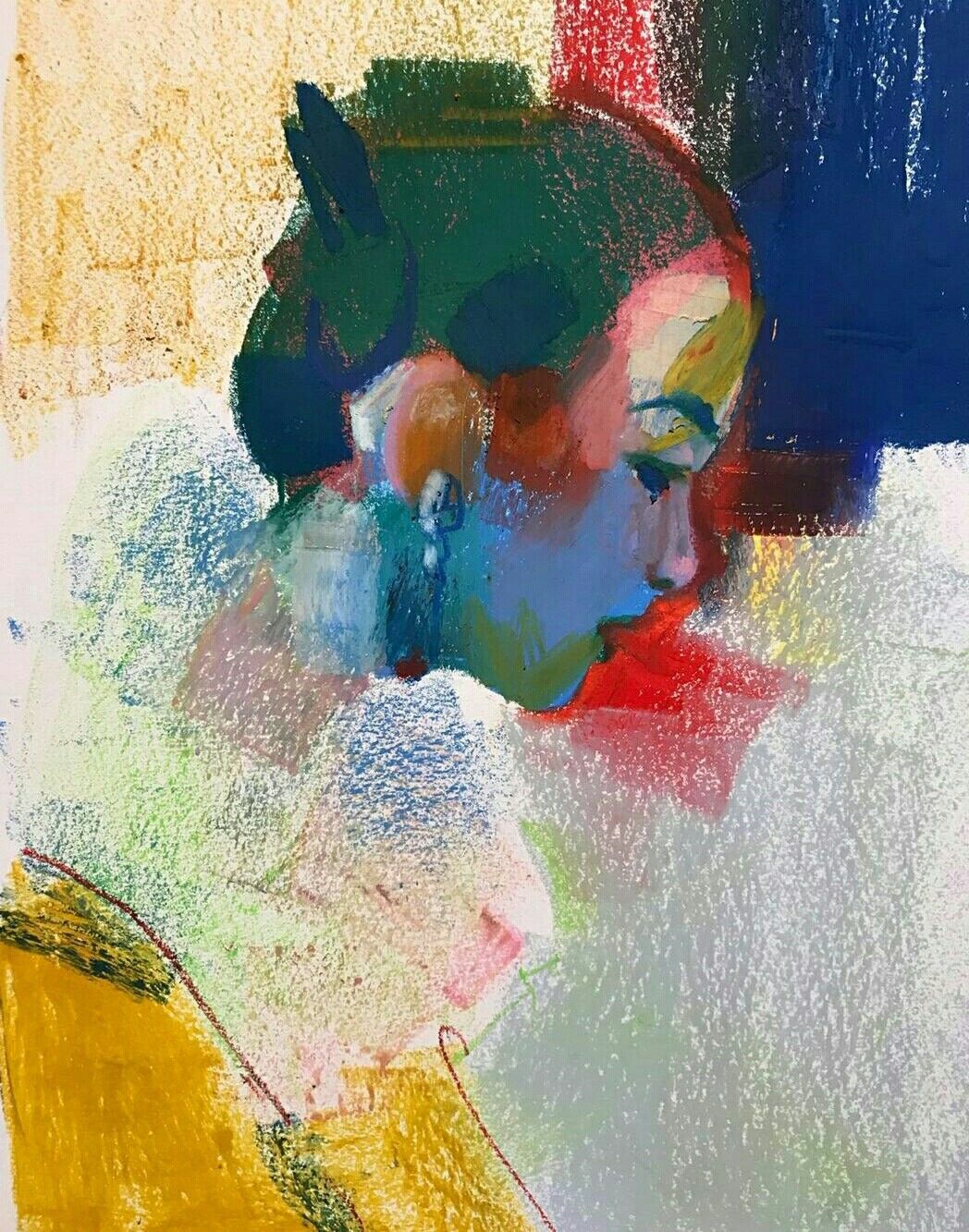 A vibrant, expressive pastel portrait og a young woman in profile, by Chris Gambrell